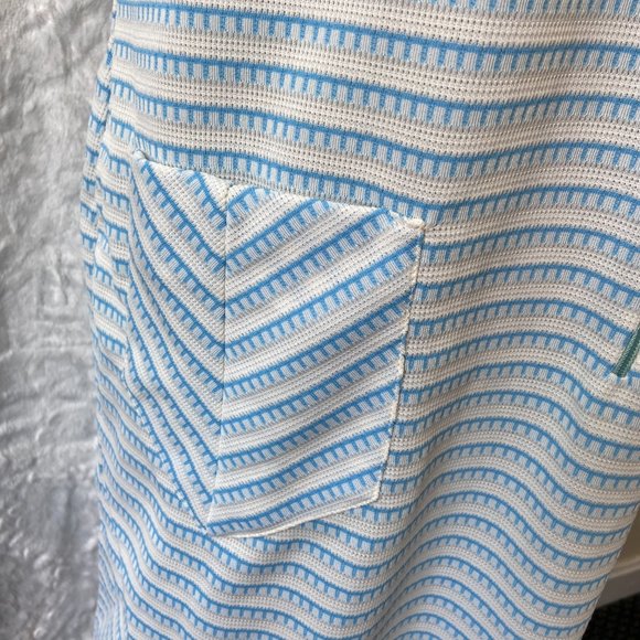 Vintage 60’s Retro Blue & White Chevron Stitch Stripe Abstract Midi Dress Frock - Picture 3 of 6